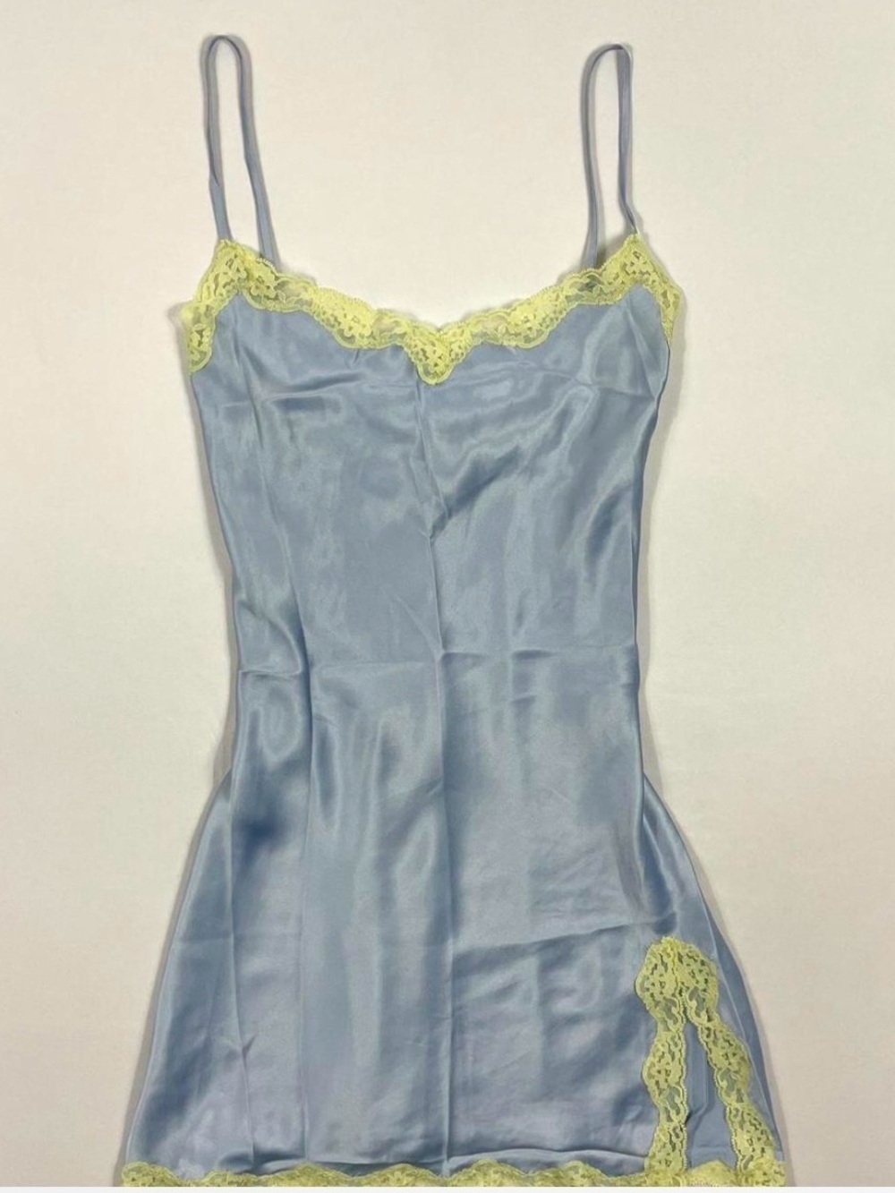 Victoria's Secret Blue Slip with Yellow Lace Trim